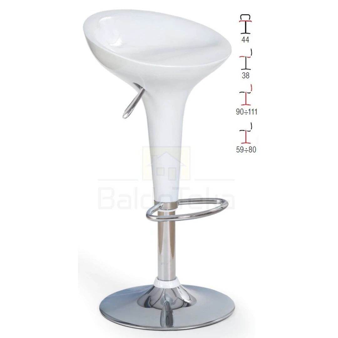 Šiuolaikinė H-17 baro kėdė – balta, lakuotas plastikas ir chromuotas plienas