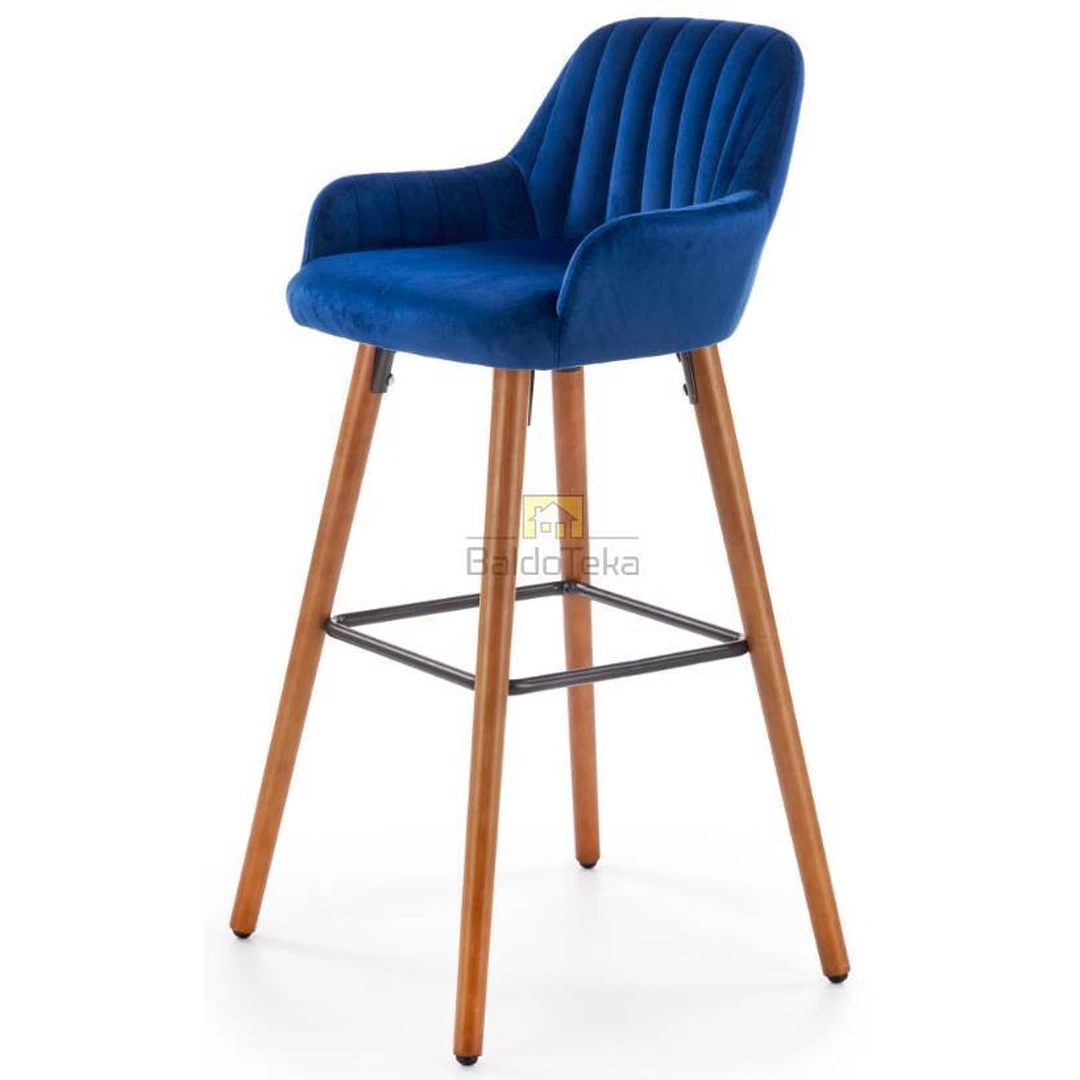 Elegantiškas gobeleno ir medžio sofos kampas tamsiai mėlyna/riešuto spalva