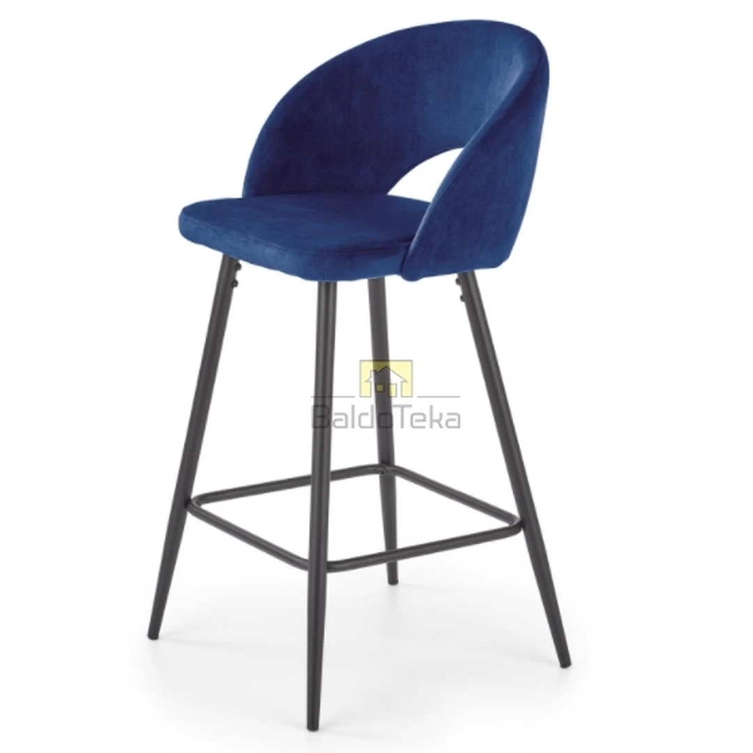 Mėlyna veliūrinė kėdė su metaliniu pagrindu
