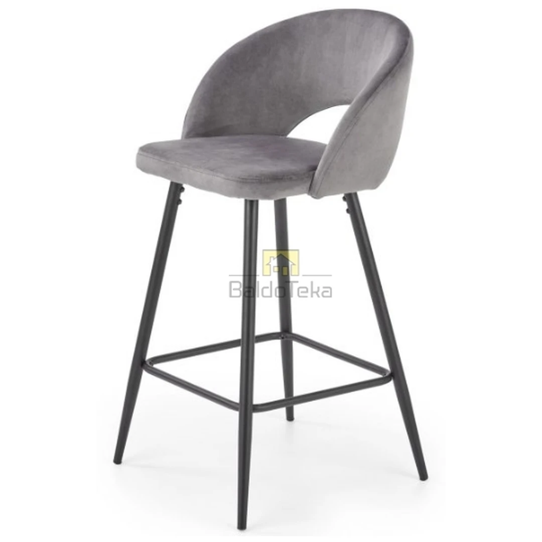 Madinga pilka veliūrinė kėdė su metaliniu pagrindu