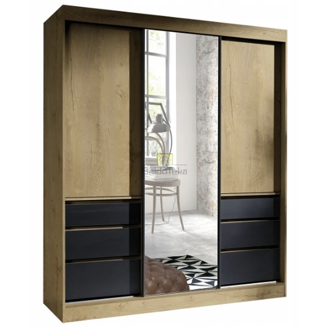 Elegantiškas ąžuolo lefko spalvos spintos veidrodis