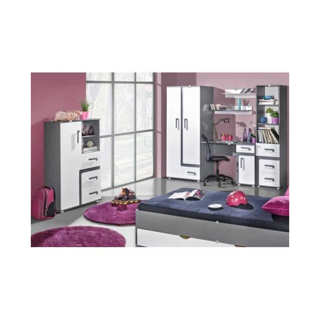 Stylingas miegamojo komplektas su komoda, spinta ir rašomuoju stalu