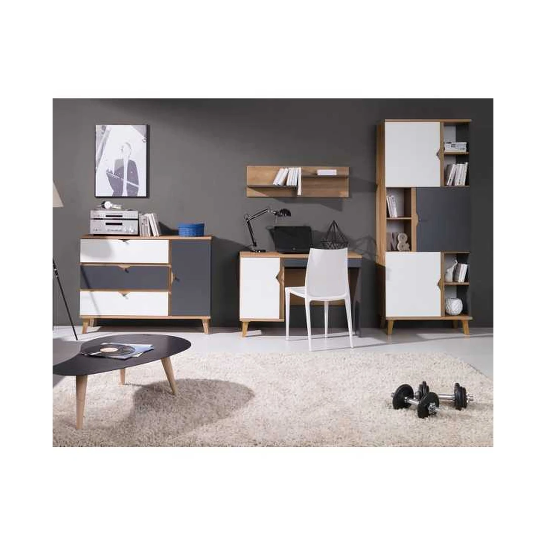 Modernus baldų rinkinys auksinio ąžuolo ir baltos spalvos