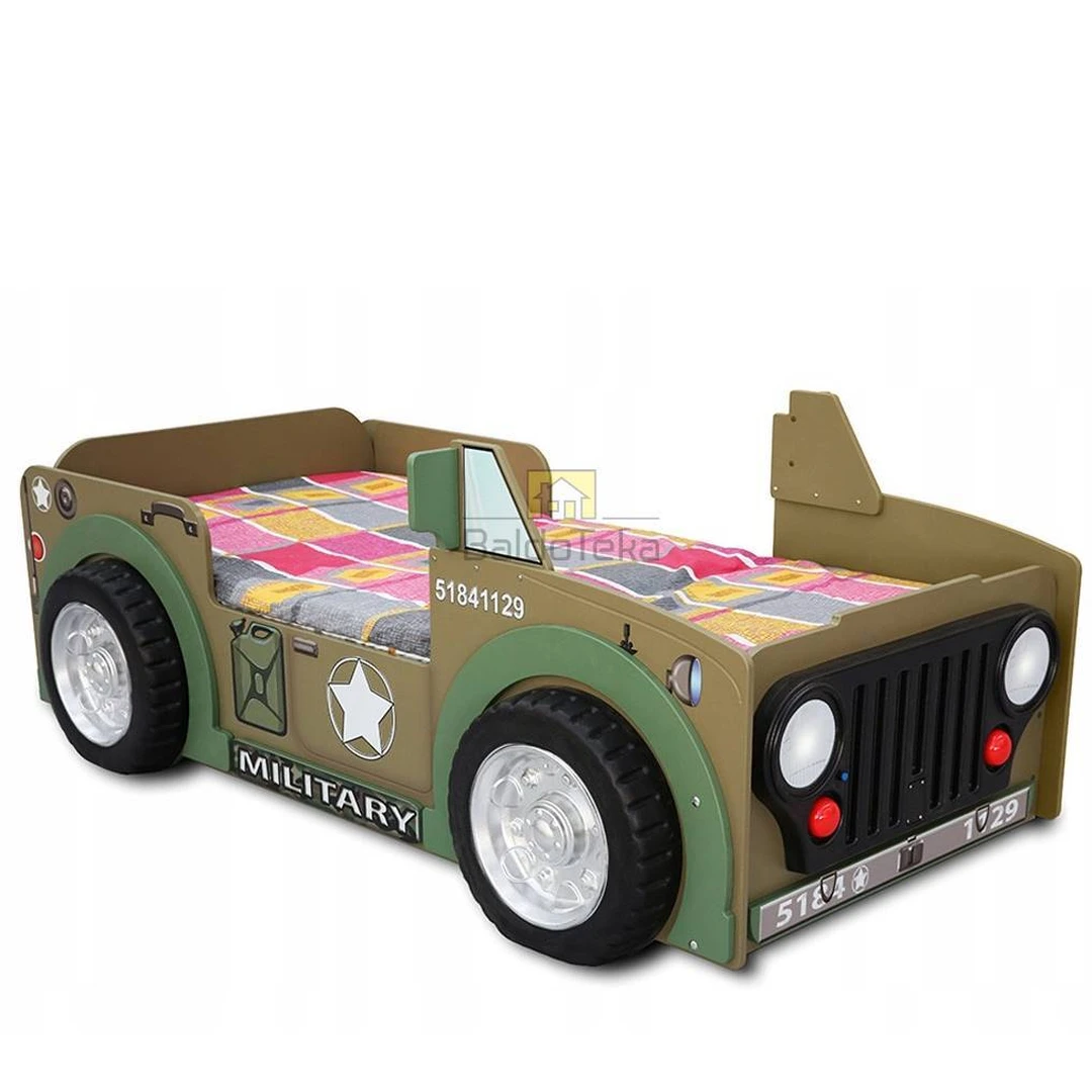 Žalia lova su šviečiančiomis lempomis ir tvirtais grotelėmis