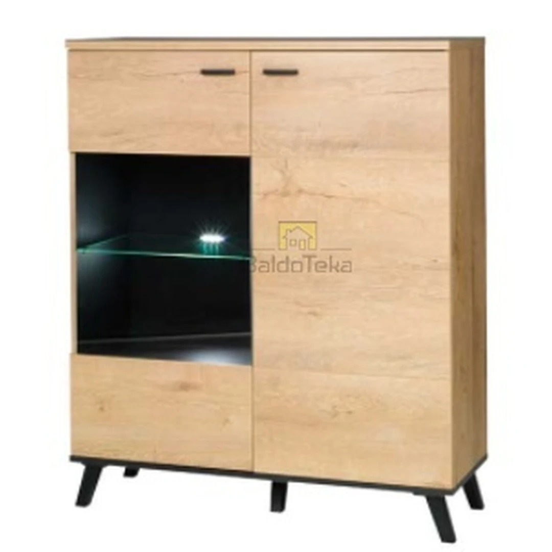 Elegantiškas JOHN spintos modelis – ąžuolo lefko ir juodos spalvos derinys