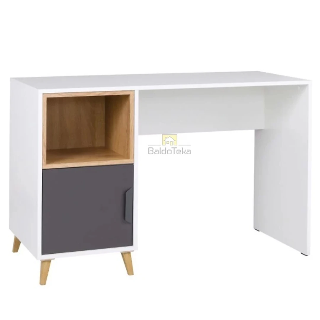 Šiuolaikiška balta matinė spinta su grafito ir pilkos detalėmis