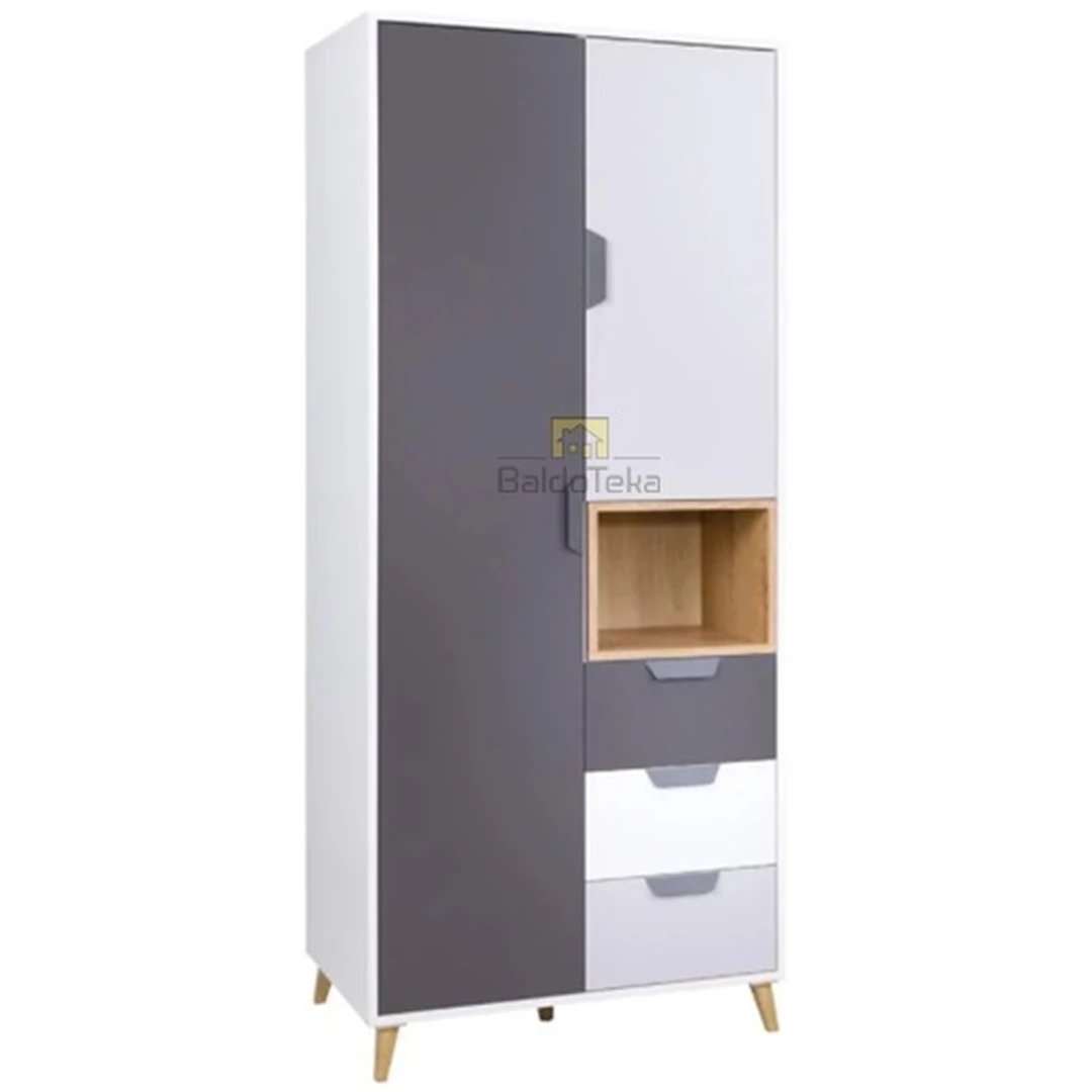 Įspūdingas JOKER spintos modelis balta matinė/grafit/pilka/ąžuolas lefkas