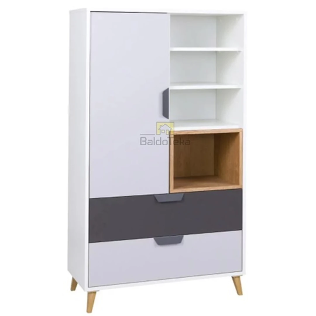 Šiuolaikiška spinta balta matinė, grafit, pilka, ąžuolas lefkas