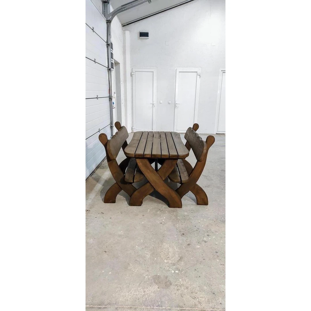 Patvarus juodalksnio lauko baldų komplektas su 2x aliejavimu