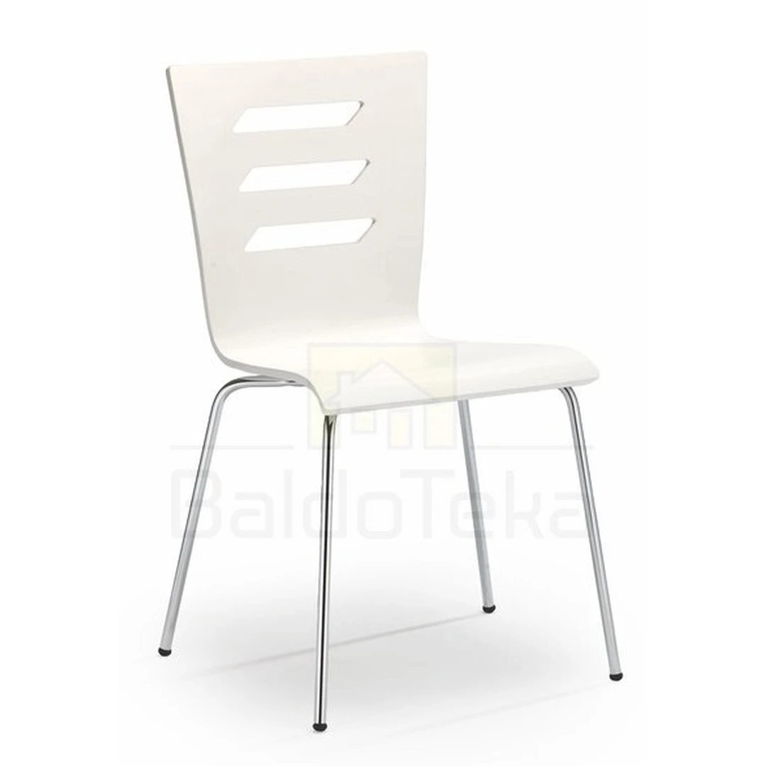Ergonomiškos baltos kėdės su chromuotu metalo pagrindu