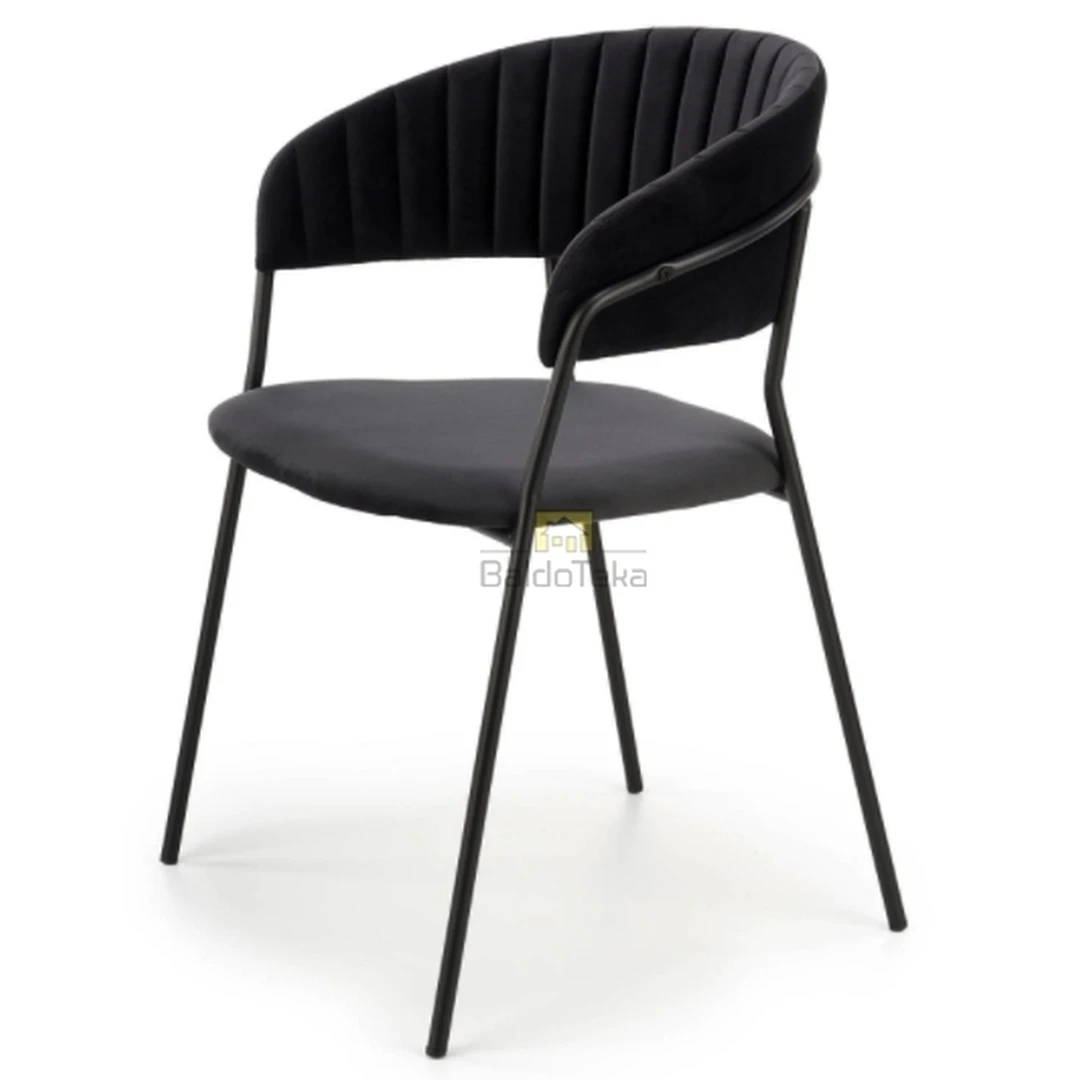 Madinga juoda veliūrinė kėdė su plieniniu karkasu