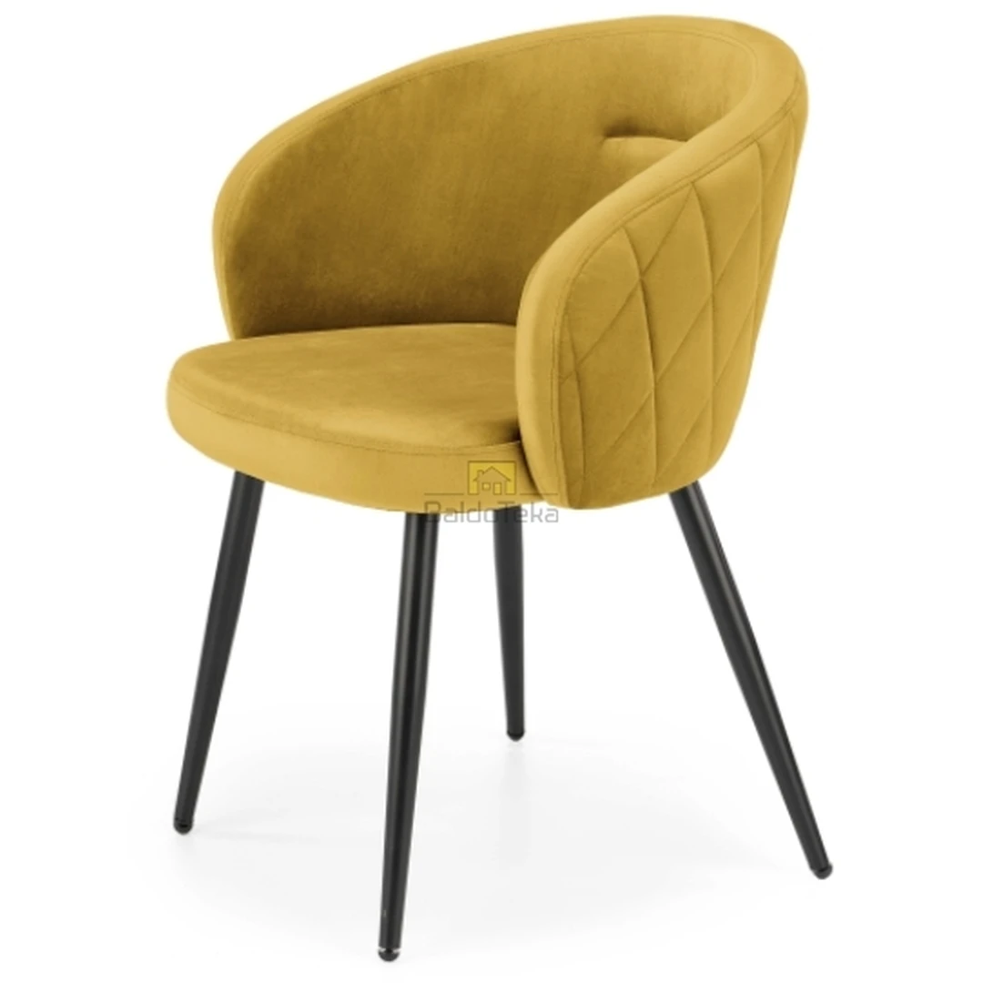 Ergonominė geltona garstyčių/juoda kėdė su veliūriniu audiniu