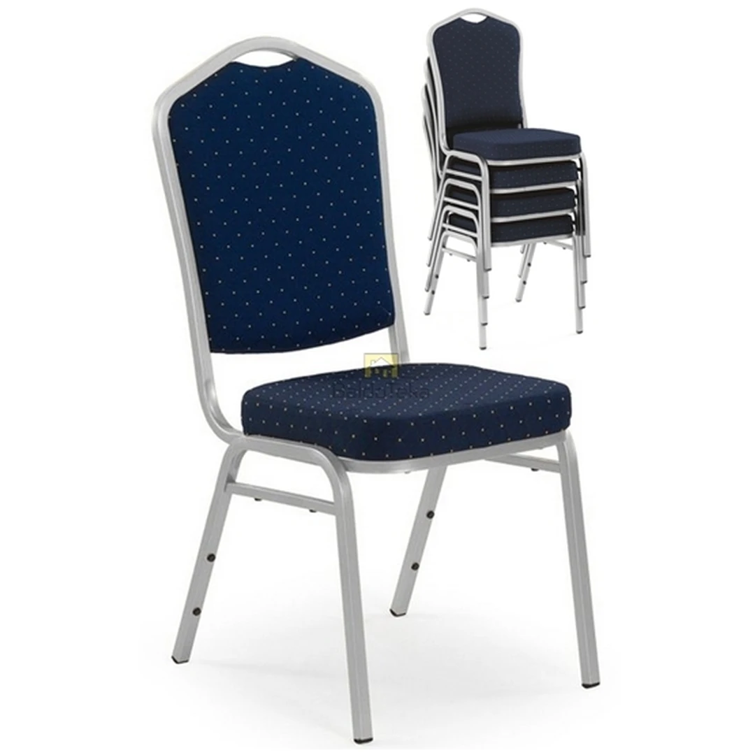 Mėlynas ir sidabrinis gobeleno sofos stalas su metalo apvadais