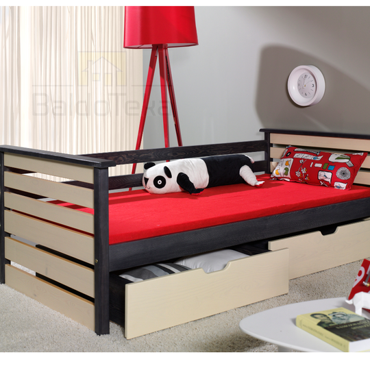 Moderni lovytė su čiužiniu ir stalčiais, grafit/vanilė