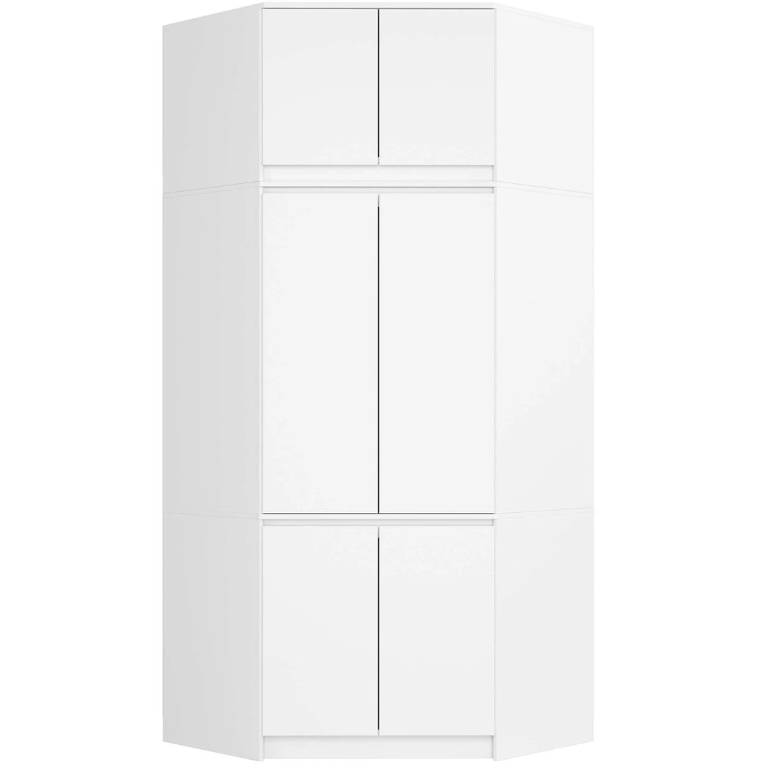 Kampinė drabužių spinta AKORD S100, 6 durys, baltos spalvos, 100/100 × 235 × 50 cm - Spintos, spintelės