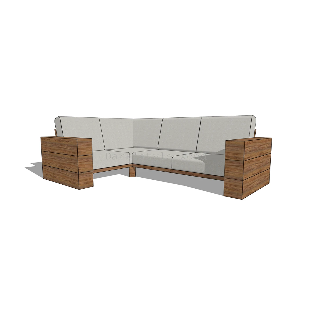 Kampinė lauko sofa 1.65x2.25m iš pušies masyvo