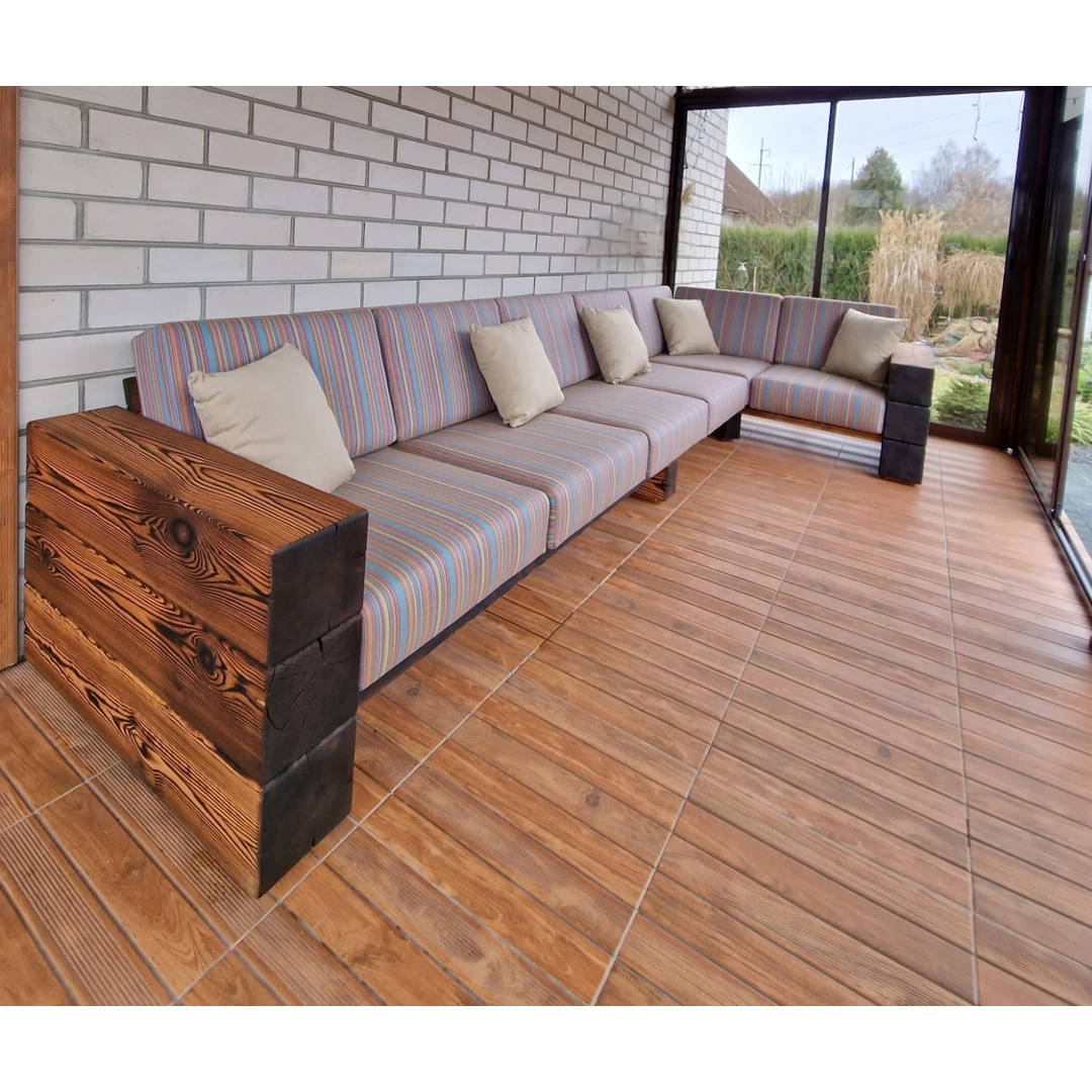 Kampinė lauko sofa 1.65m x 3.45m, deginta mediena ¦ TIMBER - Foteliai, sofos