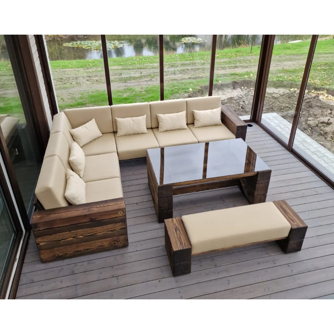 Kampinė lauko sofa 2.25m x 2.85m, deginta mediena ¦ TIMBER - Foteliai, sofos