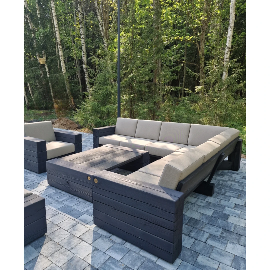 Kampinė lauko sofa 2.85m x 2.85m, deginta mediena ¦ TIMBER - Foteliai, sofos