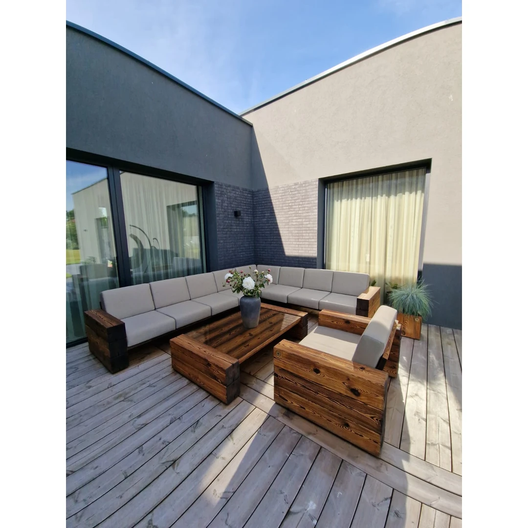 Kampinė lauko sofa 2.85m x 3.45m, deginta mediena ¦ TIMBER - Foteliai, sofos