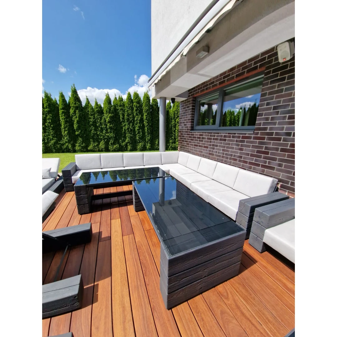 Kampinė lauko sofa 3.45m x 3.45m, deginta mediena ¦ TIMBER - Lauko baldų uždangalai
