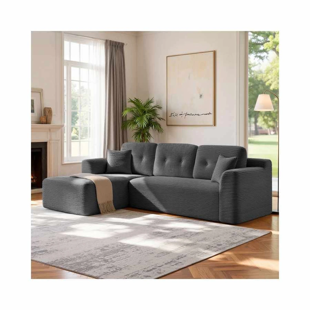 Kampinė modulinė sofa VASAGLE, kairinė, su šezlongu, Pilka, 150 × 244 × 73 cm - Sofos