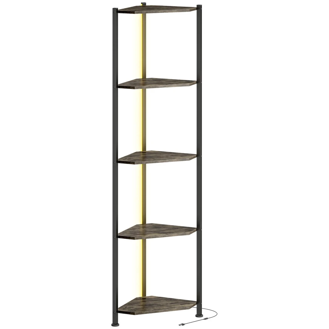 Kampinė pastatoma knygų lentyna, 5 lentynos, 32 × 147 × 32 cm - Lentynos