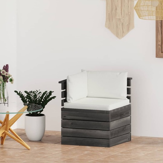 Kampinė sodo sofa iš palečių su pagalv. (kreminė/balta sp.) - Foteliai, sofos