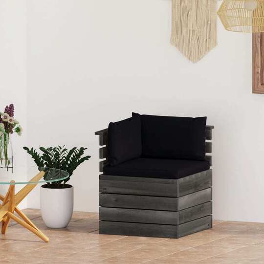 Kampinė sodo sofa iš palečių su pagalvėlėmis (pušies masyvas) - Foteliai, sofos