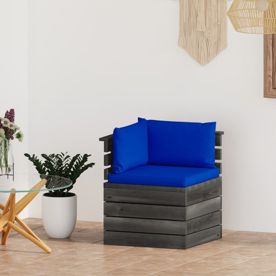 Kampinė sodo sofa iš palečių su pagalvėlėmis (pušis) - Foteliai, sofos