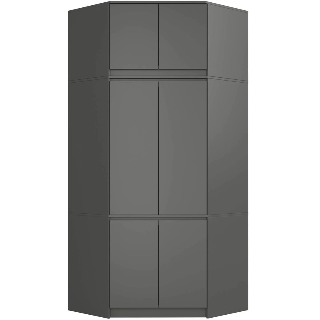 Kampinė spinta S100, su antstatu, 6 durimis, pilkos spalvos, 100 × 235 × 50 cm - Spintos, spintelės