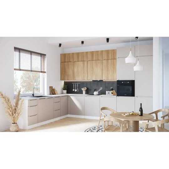 Kampinė virtuvė ZOYA 2 šviesiai pilka / natūralaus medžio - Virtuvės baldų komplektai