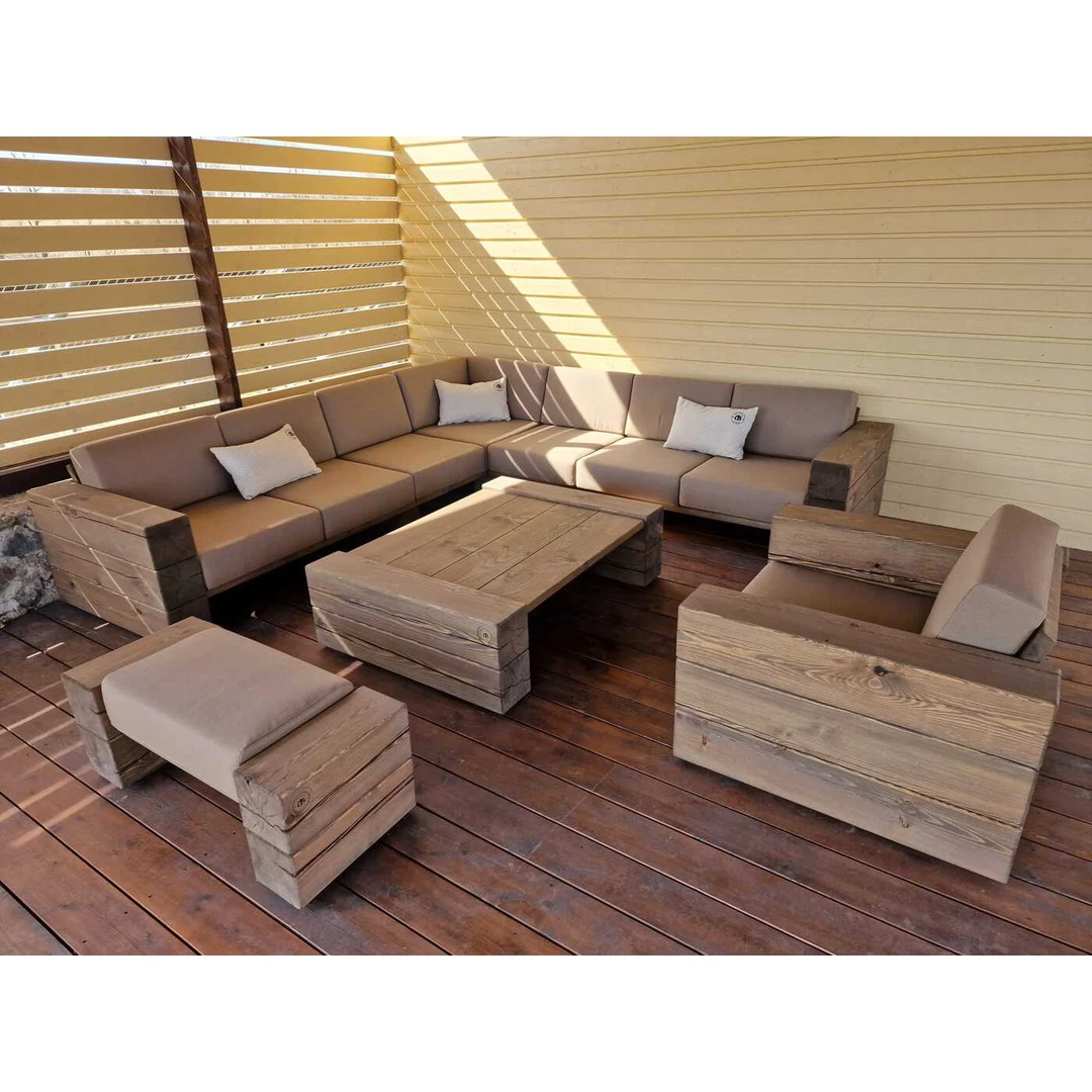 Lauko kampinė sofa su staliuku ir foteliu