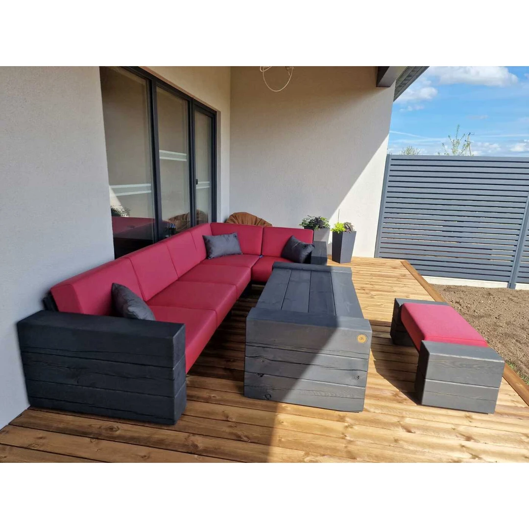 Styliška kampinė sofa su staliuku ir minkštasuoliu