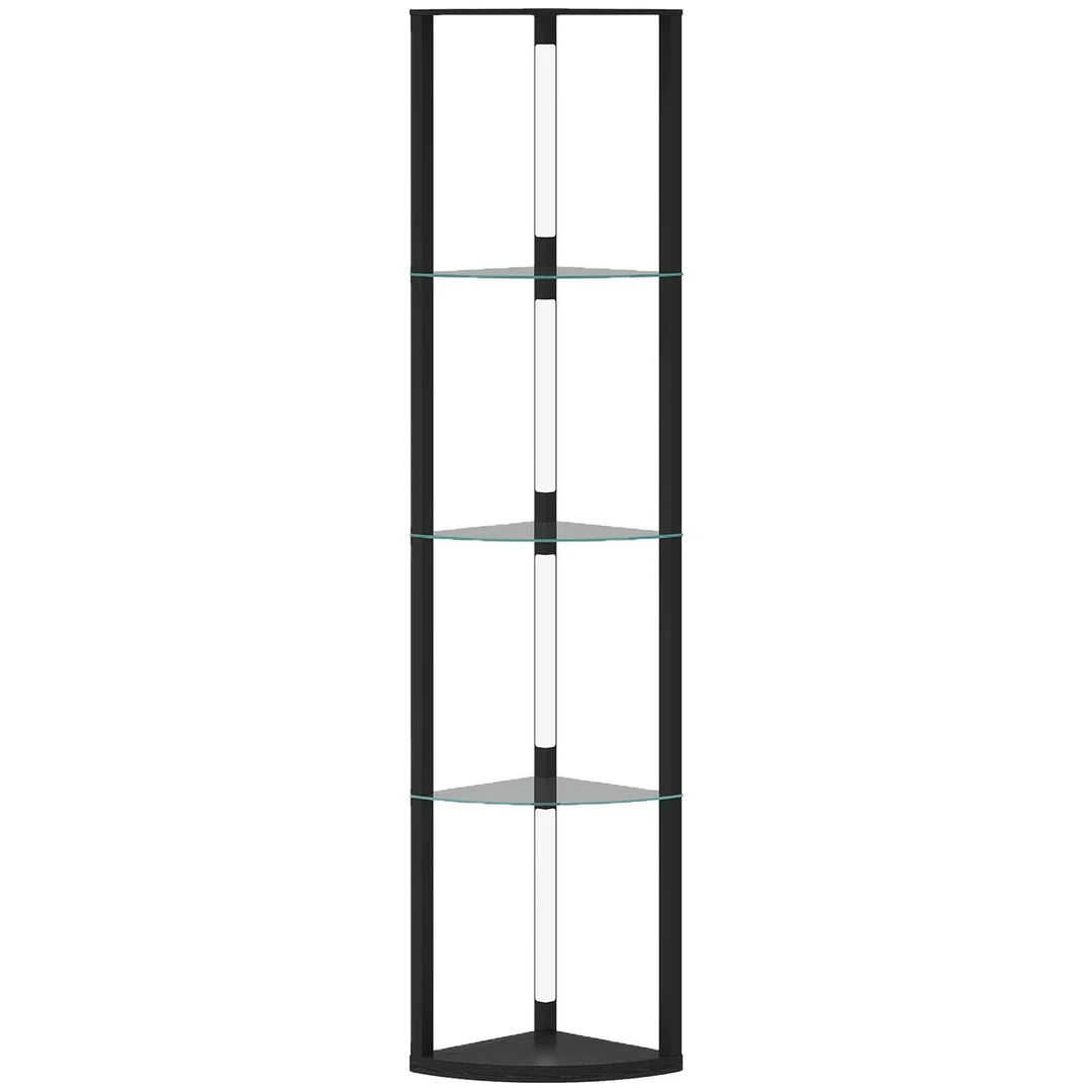 Kampinis LED toršeras, 5 lentynos, Juodas, 41,5 × 29,5 × 162 cm - Toršerai