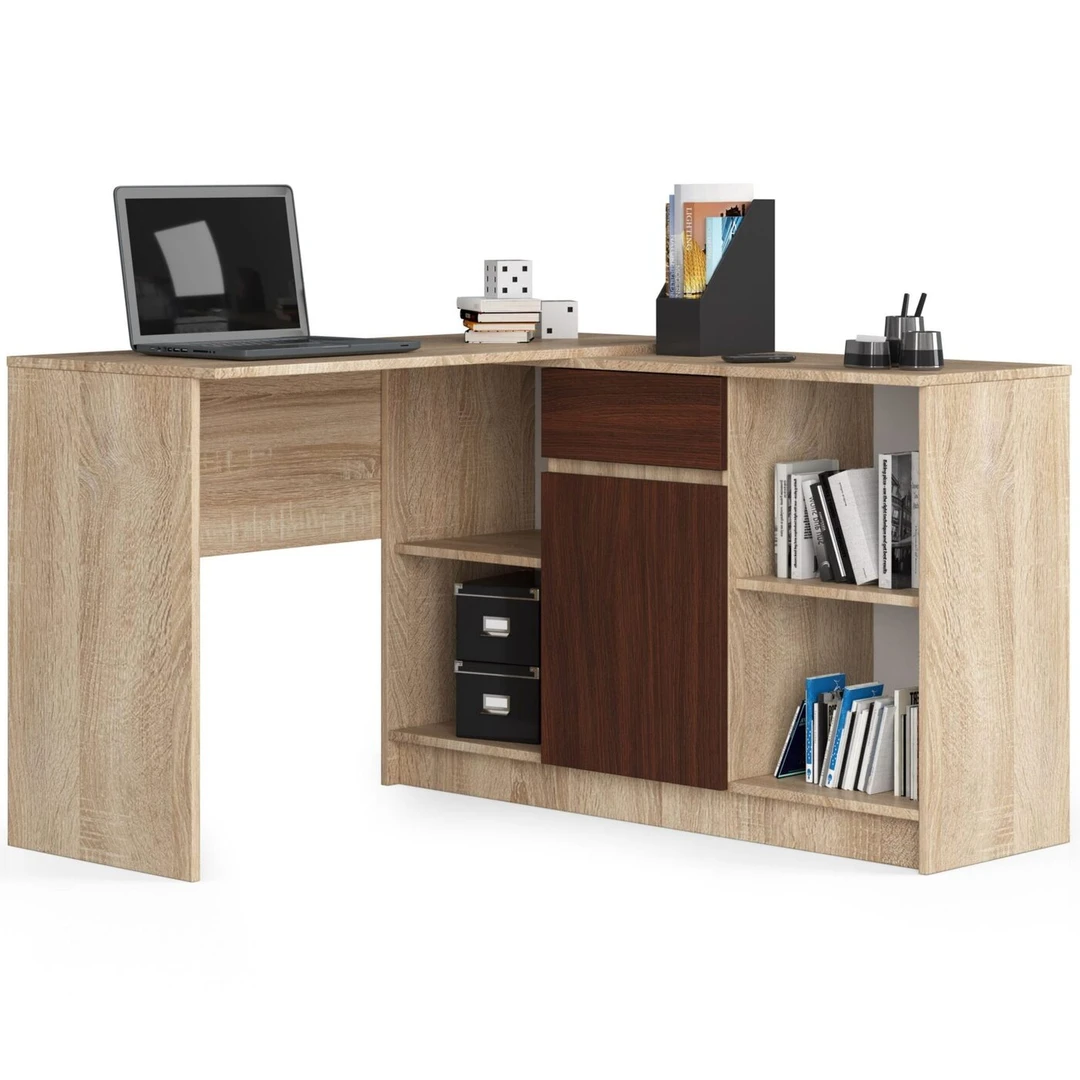 Kampinis rašomasis stalas B-17 su sandėliavimo sekcija ir L forma