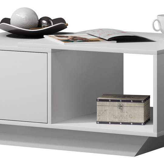 Šiuolaikiškas kavos staliukas su papildoma lenta ir rakinamu skyriumi