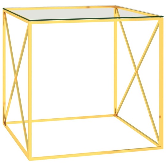 Kavos staliukas, auksinis, 55x55x55cm, plienas ir stiklas - Žurnaliniai (kavos) staliukai