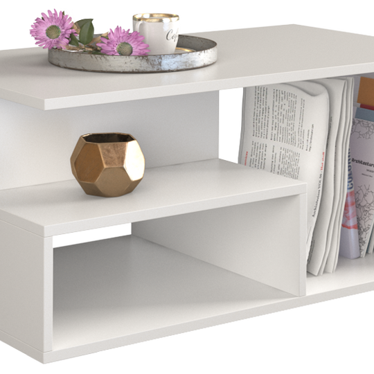 Modernus staliukas su erdviomis lentynomis