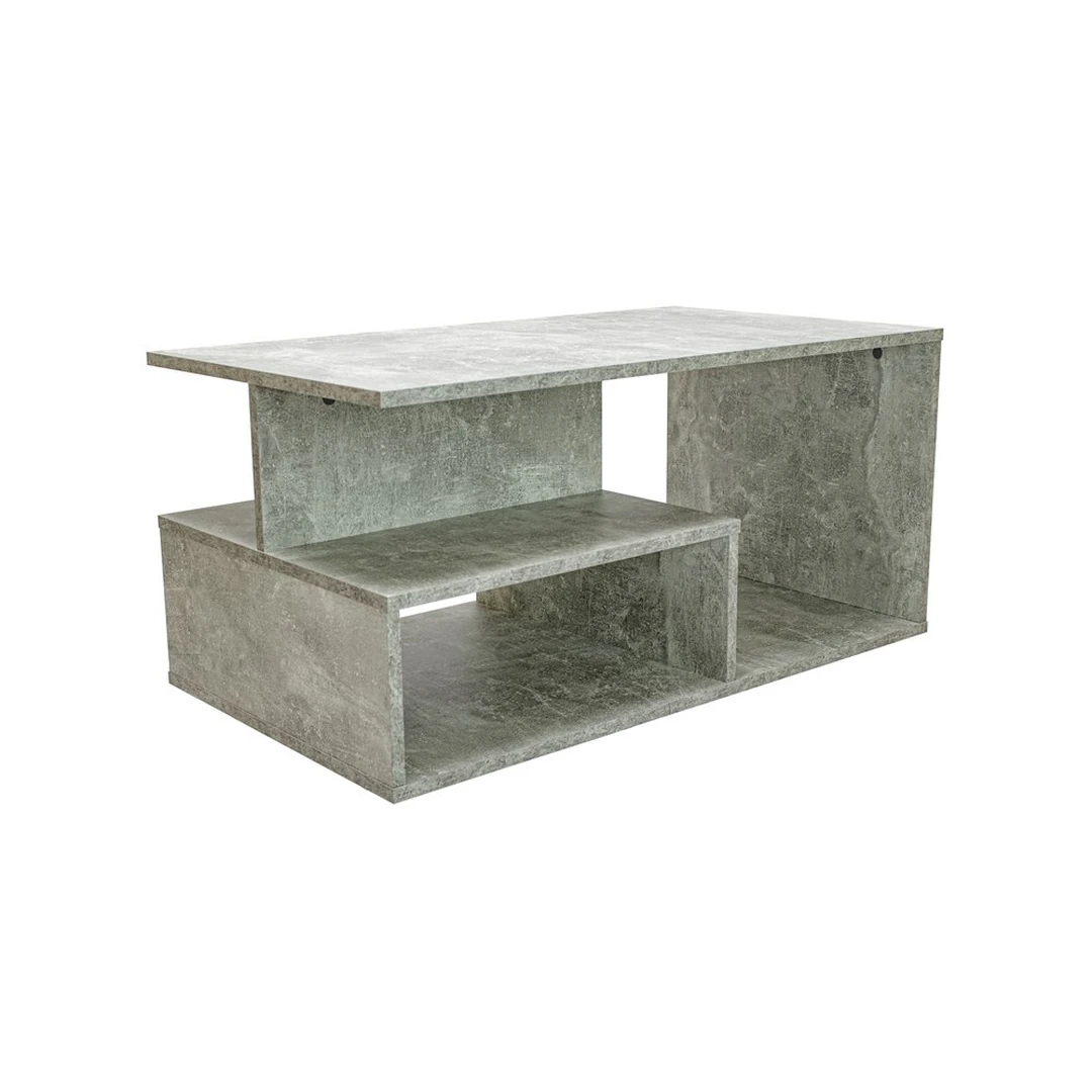 Praktiškas pilkas kavos staliukas su papildomomis lentynomis