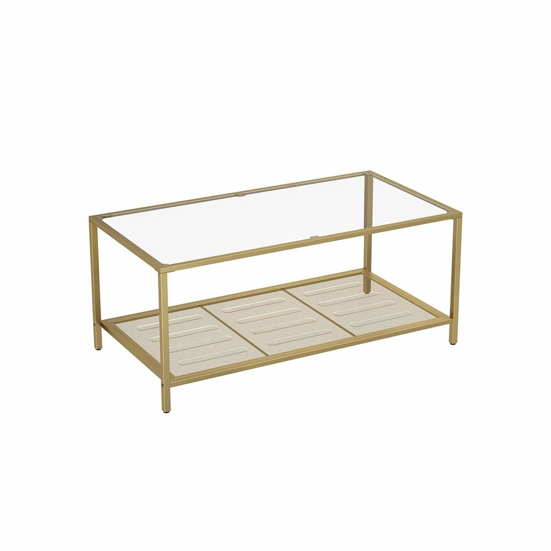 Auksinis kavos staliukas su grūdintu stiklu ir plieno konstrukcija