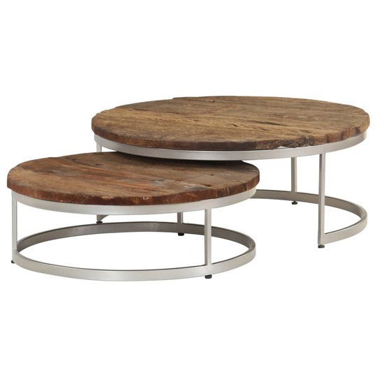 Kavos staliukų komplektas, 2d., perdirbta mediena ir plienas - Žurnaliniai (kavos) staliukai