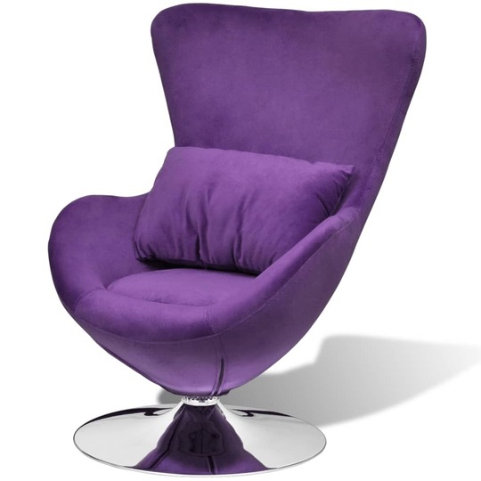 Kėdė su pagalve, violetinė, aksomas, kiaušinio formos, pasukama - Foteliai
