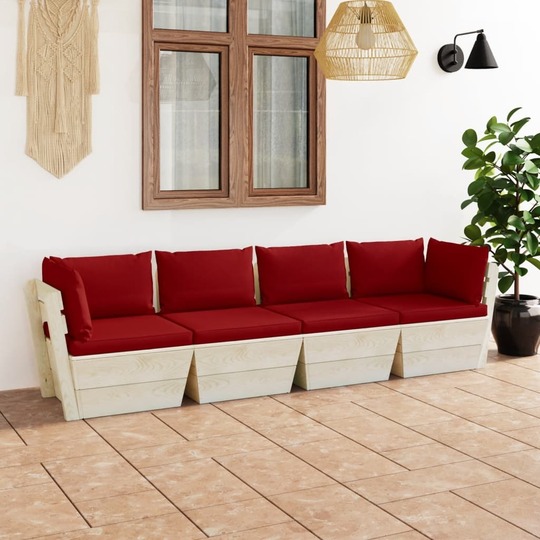 Keturvietė sodo sofa, eglės mediena, iš palečių su pagalvėmis - Foteliai, sofos