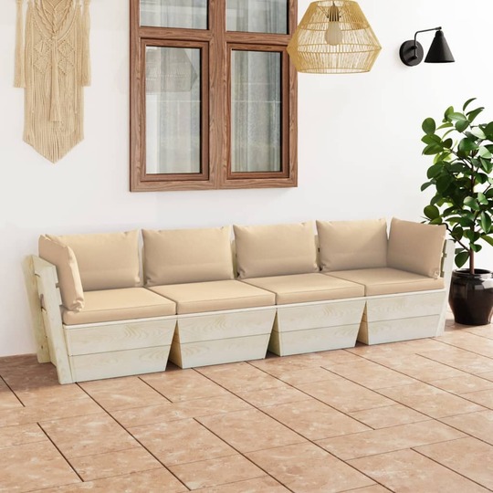 Keturvietė sodo sofa iš palečių, eglės mediena, su pagalvėlėmis - Foteliai, sofos