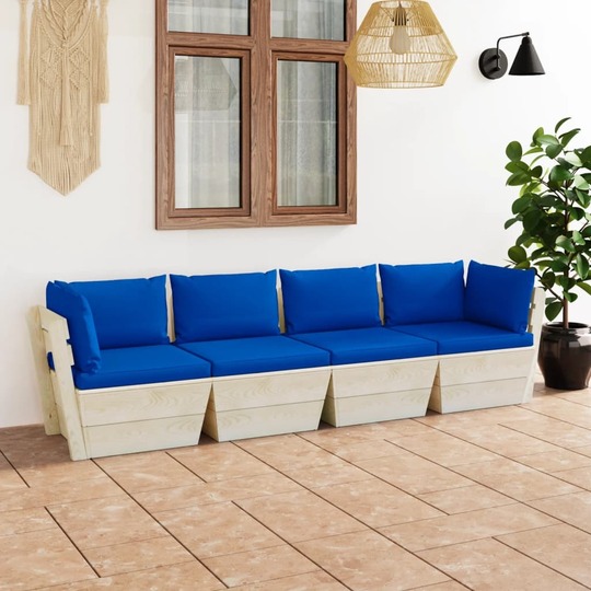 Keturvietė sodo sofa iš palečių, su pagalvėlėmis, eglės mediena - Foteliai, sofos