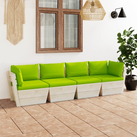 Keturvietė sodo sofa, iš palečių, su pagalvėlėmis, eglės mediena - Foteliai, sofos