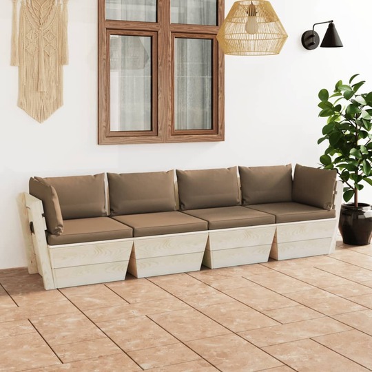 Keturvietė sodo sofa, iš palečių su pagalvėmis, eglės mediena - Foteliai, sofos