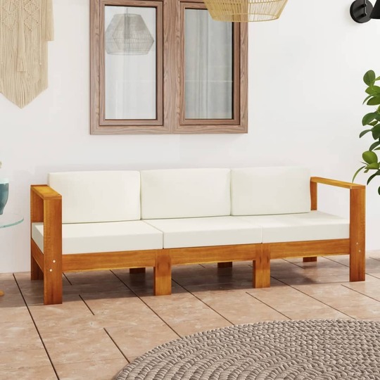 Keturvietė sodo sofa su kreminėmis pagalvėmis, akacijos masyvas - Foteliai, sofos