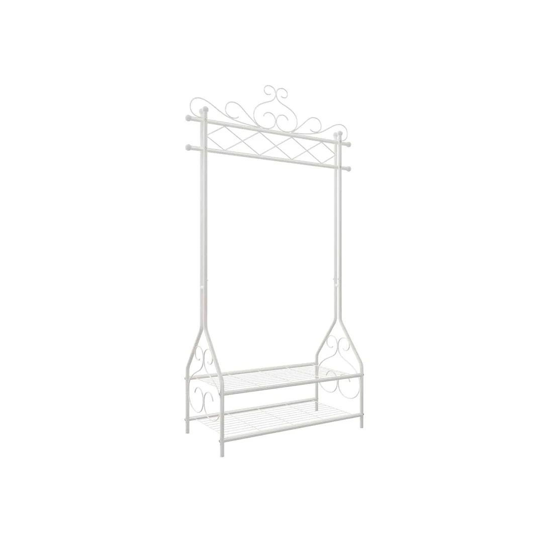 Vintažinė drabužių kabykla su lentynomis